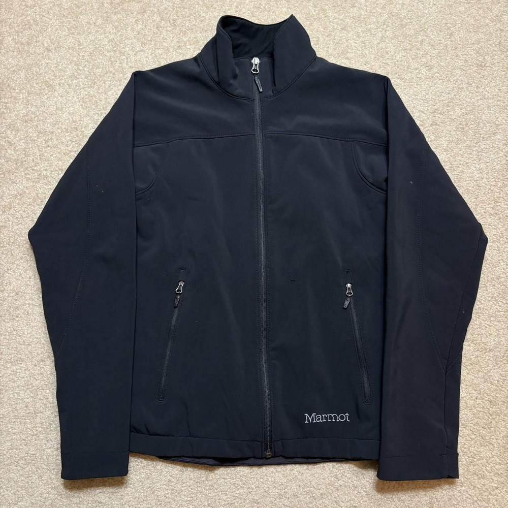 Marmot Jacket Mens Medium Black Softshell Full Zip Fleece Lined CC-426 Outdoor